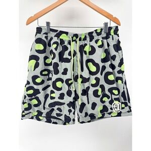 Overtime  Performance Shorts Mens L Neon Green Leopard Print Athletic Streetwear
